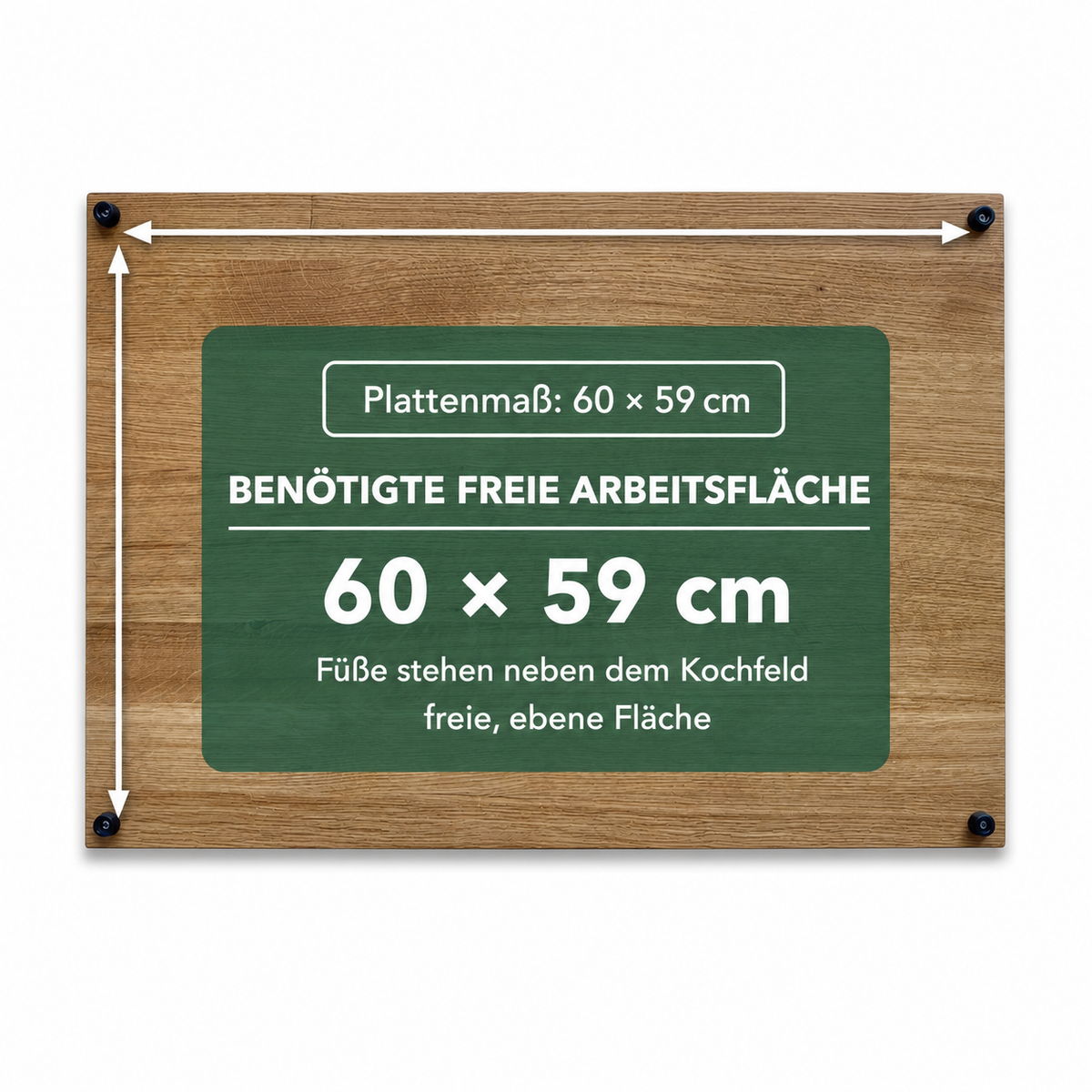 Eiche: Herdabdeckplatte 60 × 59 cm, freie Arbeitsfläche mindestens 60 × 59 cm