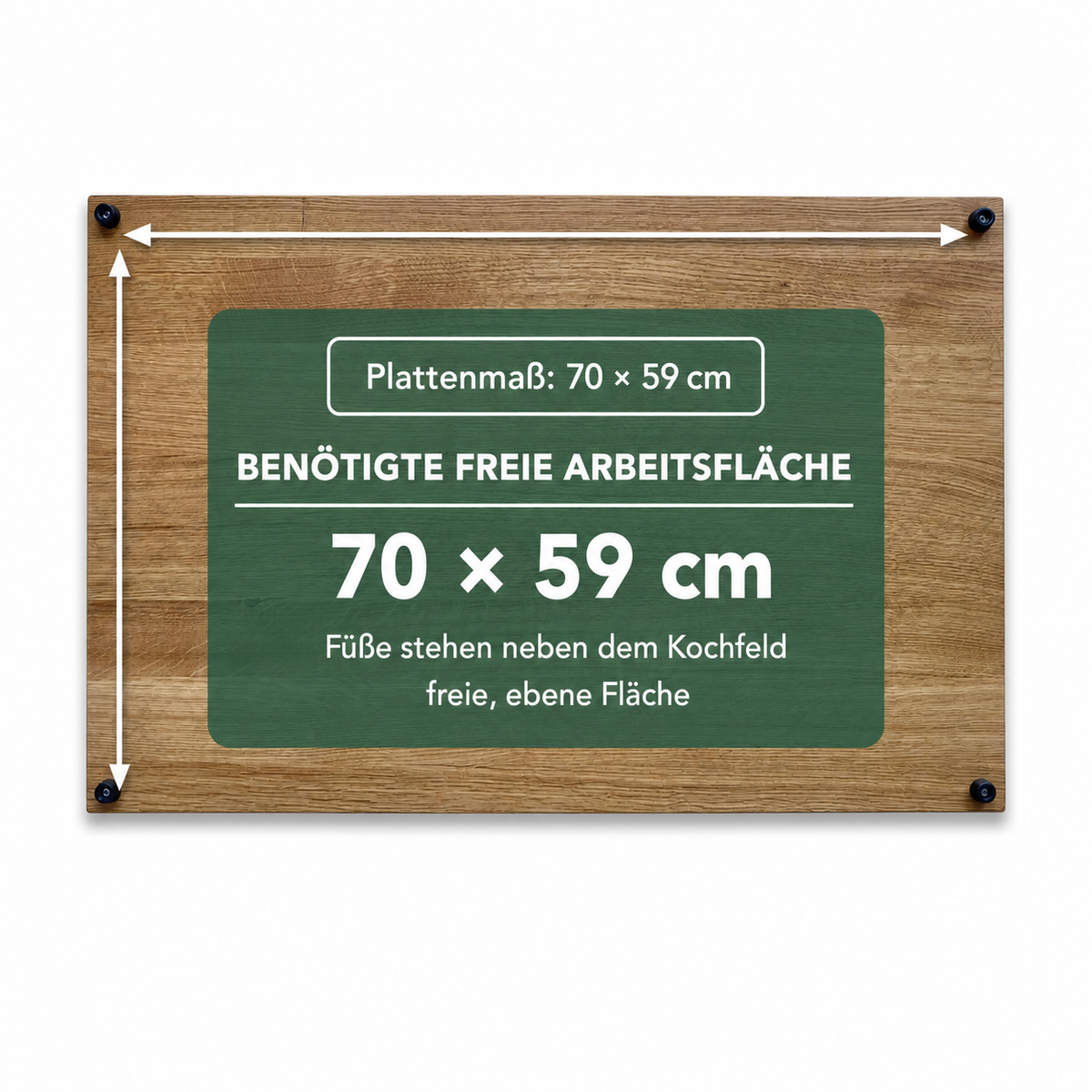 Eiche: Herdabdeckplatte 70 × 59 cm, freie Arbeitsfläche mindestens 70 × 59 cm