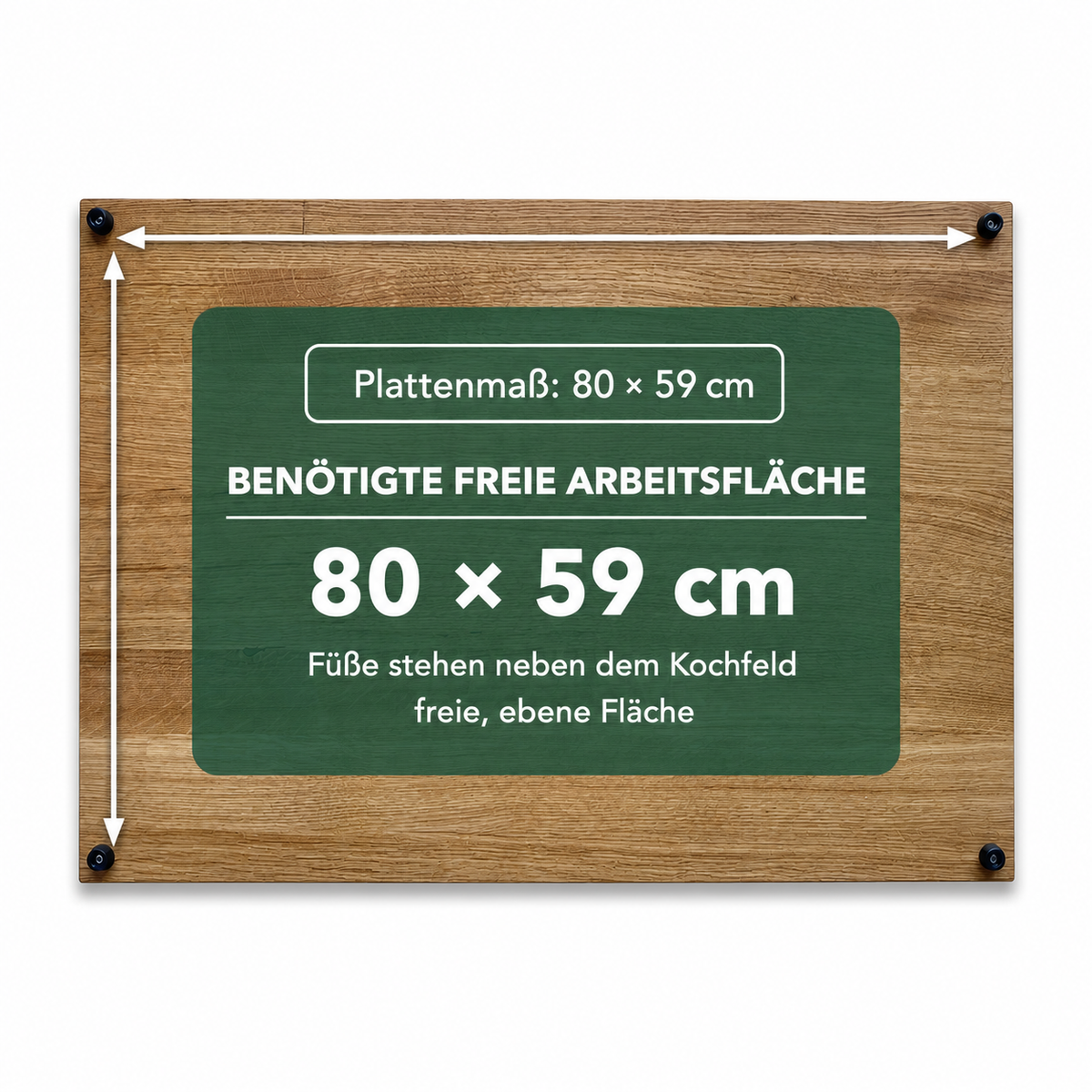 Eiche: Herdabdeckplatte 80 × 59 cm, freie Arbeitsfläche mindestens 80 × 59 cm