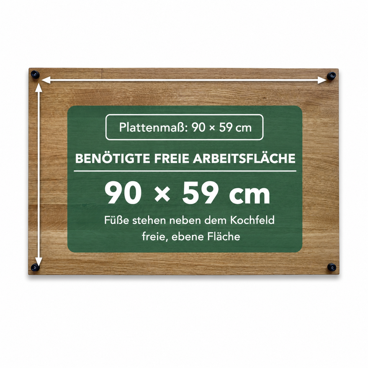 Eiche: Herdabdeckplatte 90 × 59 cm, freie Arbeitsfläche mindestens 90 × 59 cm