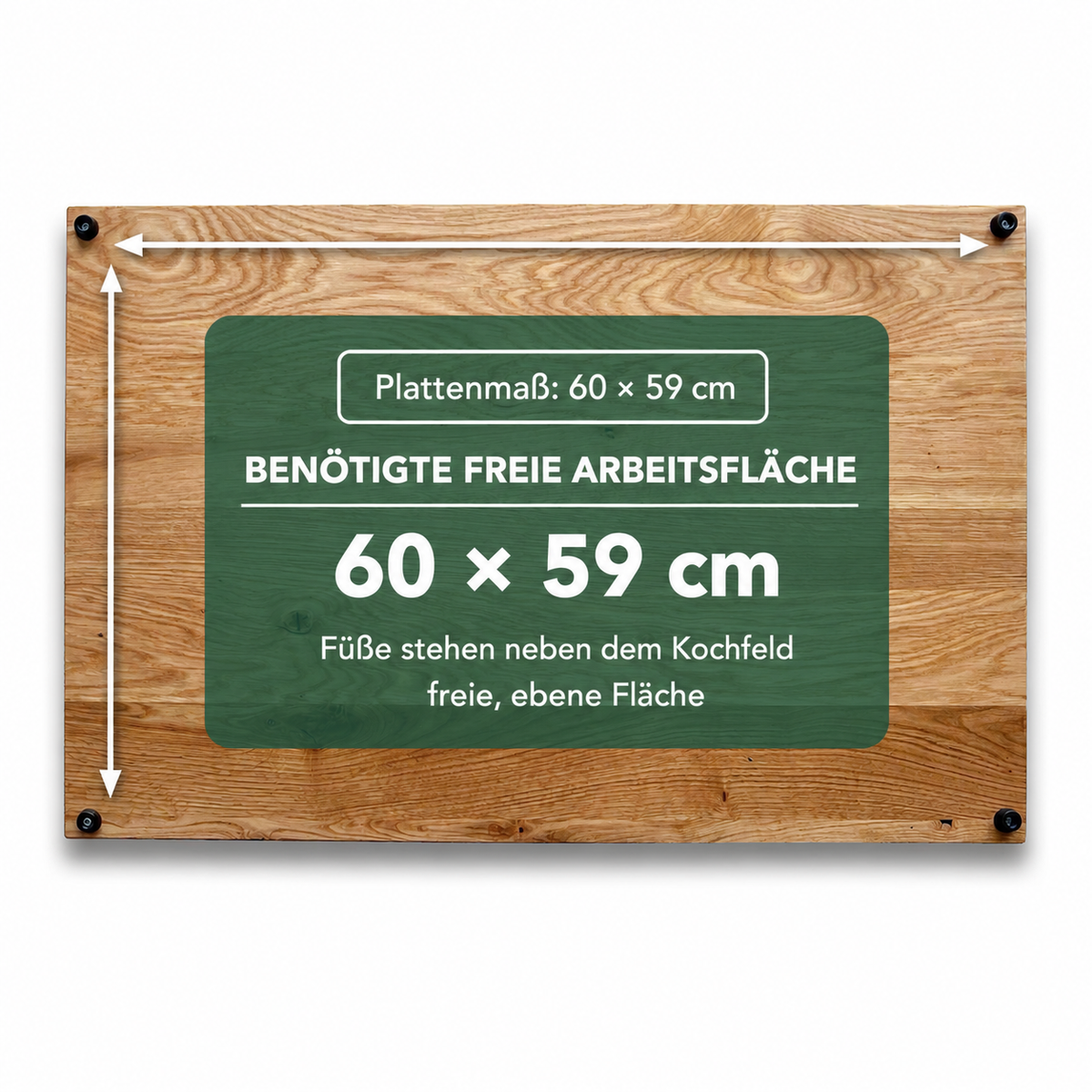 Wildeiche: Herdabdeckplatte 60 × 59 cm, freie Arbeitsfläche mindestens 60 × 59 cm